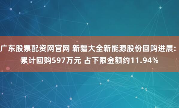 广东股票配资网官网 新疆大全新能源股份回购进展: 累计回购597万元 占下限金额约11.94%